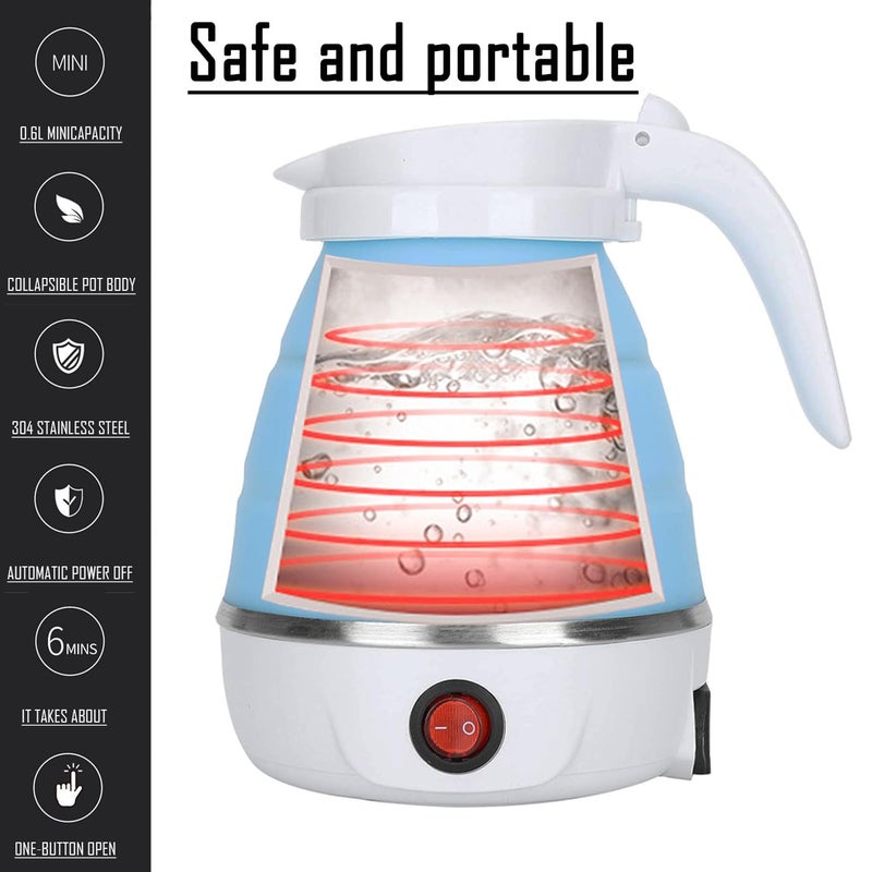 resgitiati Travel Kettle Electric Small Foldable Portable Kettle,Silicone Collapsible Heating Water Boiler Tea Pot for Camping,Easy for Storage with Separable Power Cord (Blue pro) - Image 3